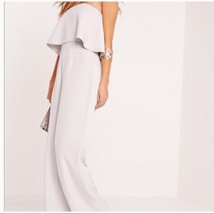 Missguided Crepe Frill wide leg jumpsuit in grey